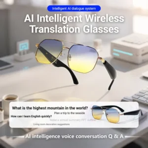 Ai Smart Sunglasses Multilingual Translation Music & UV400 Stereo Wireless Glasses with White Metal Frame